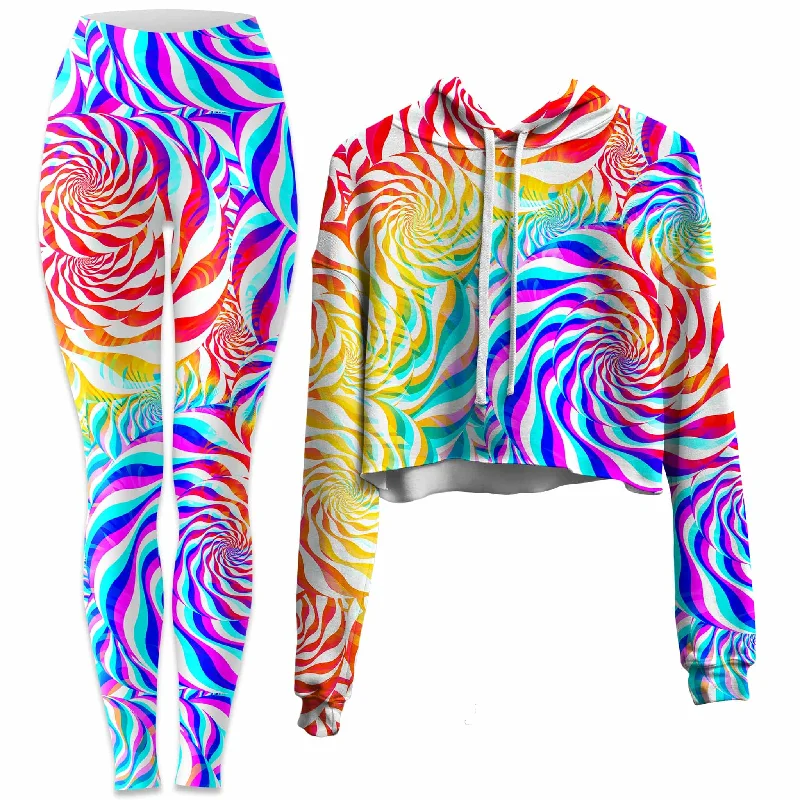 PLUR Rainbow Crop Hoodie and Leggings Combo Comfortable Capri-Length Leggings