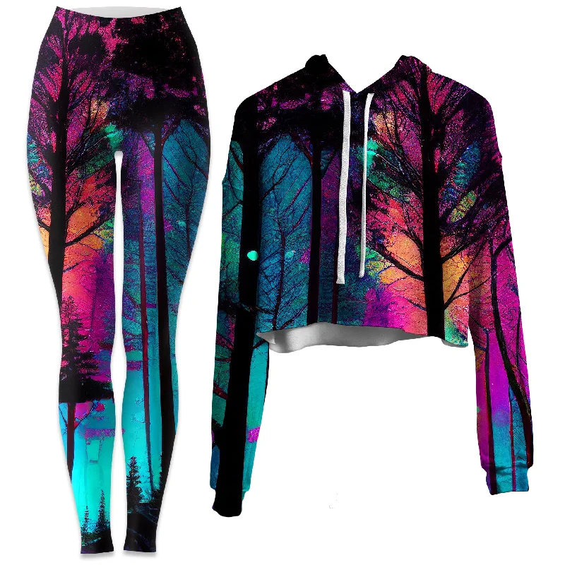 Psilo Woods Crop Hoodie and Leggings Combo Elegant Textured Leggings