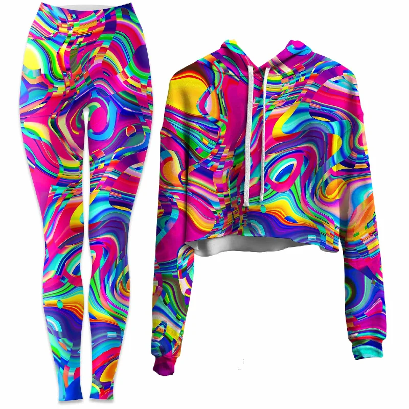 Psych Dip Crop Hoodie and Leggings Combo Trendy Ombre Effect Leggings