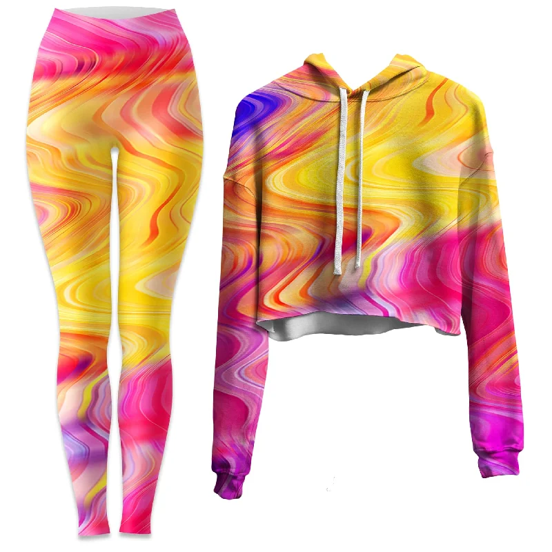 Psychedelic Aftershock Crop Hoodie and Leggings Combo Stylish Faux Leather Leggings