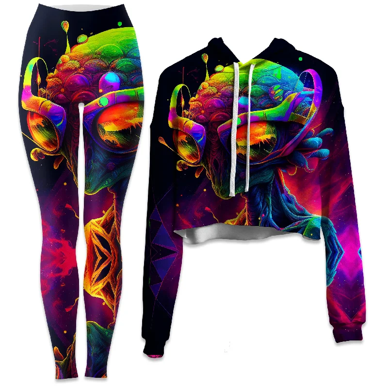 Psychedelic Alien Crop Hoodie and Leggings Combo Stylish Sweatproof Leggings
