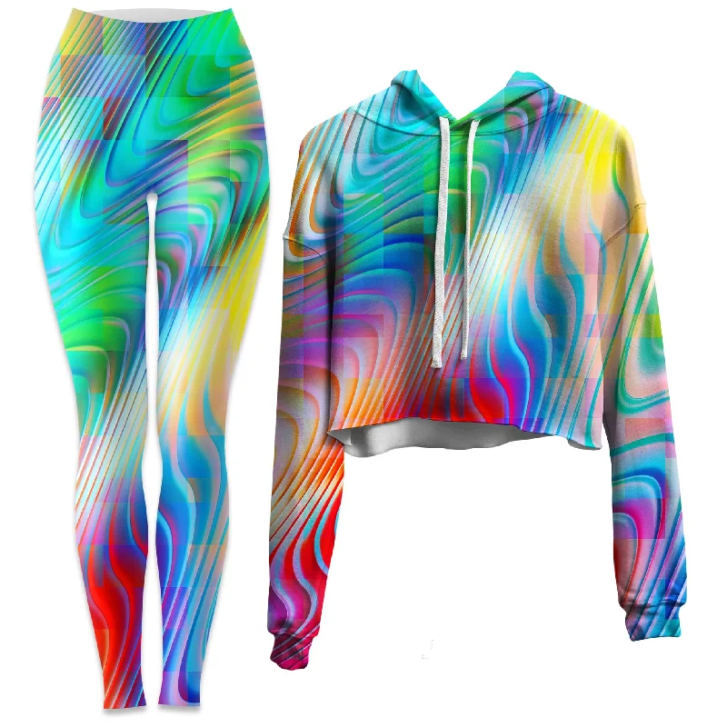 Rainbow Prism Crop Hoodie and Leggings Combo Cozy Full-Length Workout Leggings