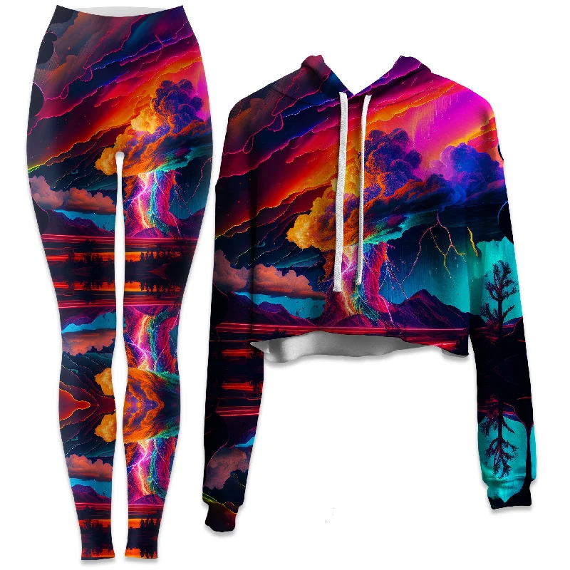 Rainbow Storm Crop Hoodie and Leggings Combo Fashionable Sports Compression Leggings