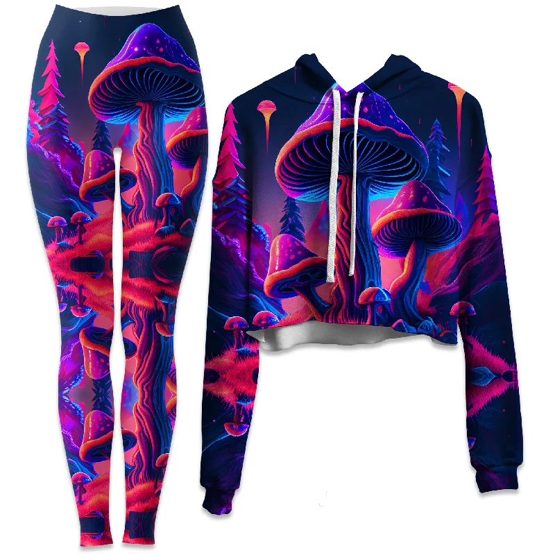Shroom Trip Crop Hoodie and Leggings Combo Trendy Black Mesh Leggings