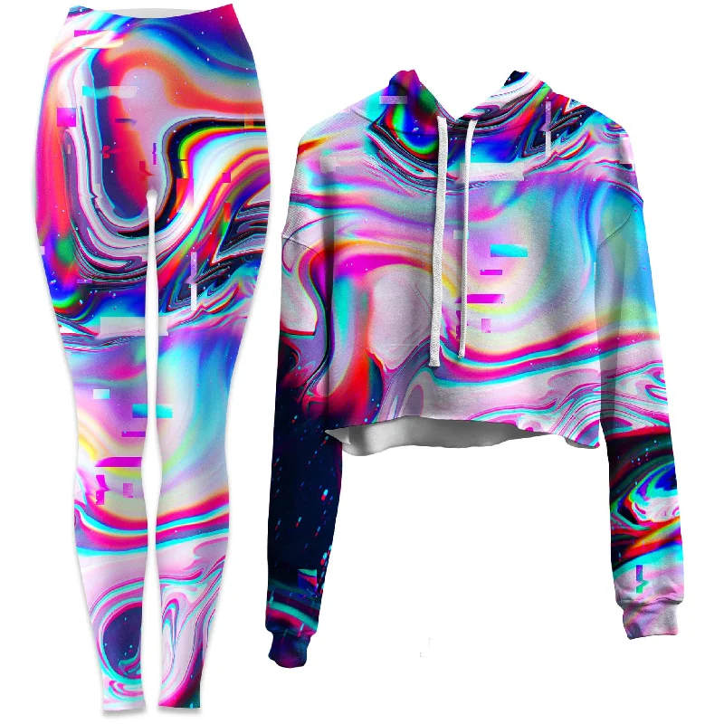 Simulation Break Crop Hoodie and Leggings Combo Stylish Camo Print Leggings