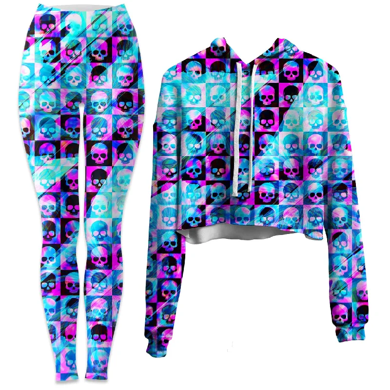 Skull Fam Blue Crop Hoodie and Leggings Combo Trendy Side-Pocket Leggings