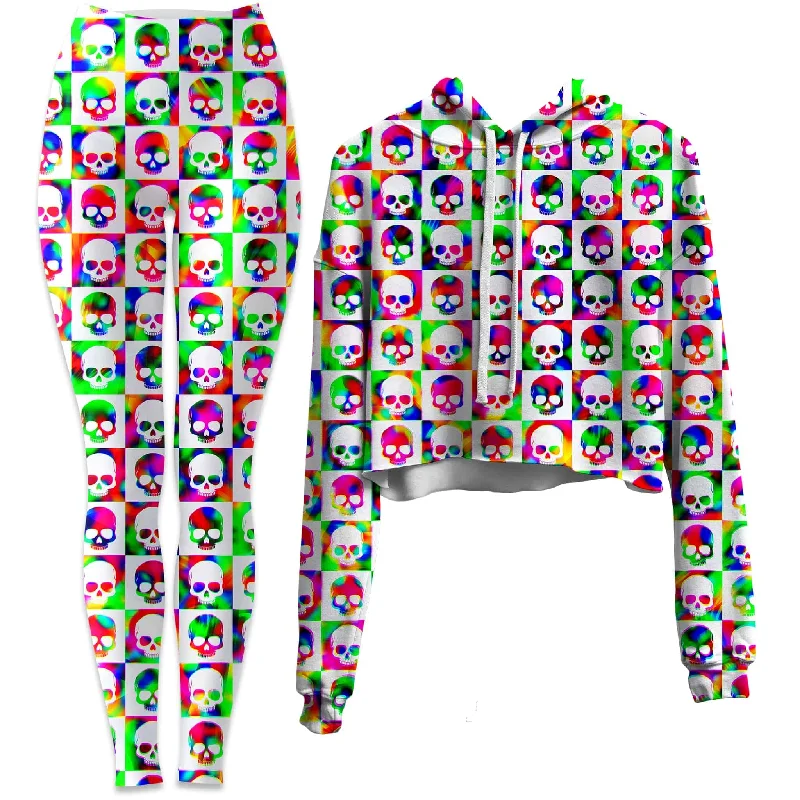 Skull Fam Green Crop Hoodie and Leggings Combo Comfortable Yoga Tights Leggings