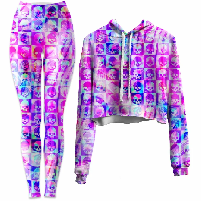 Skull Fam Pink Crop Hoodie and Leggings Combo Fashionable Printed Legging Pants
