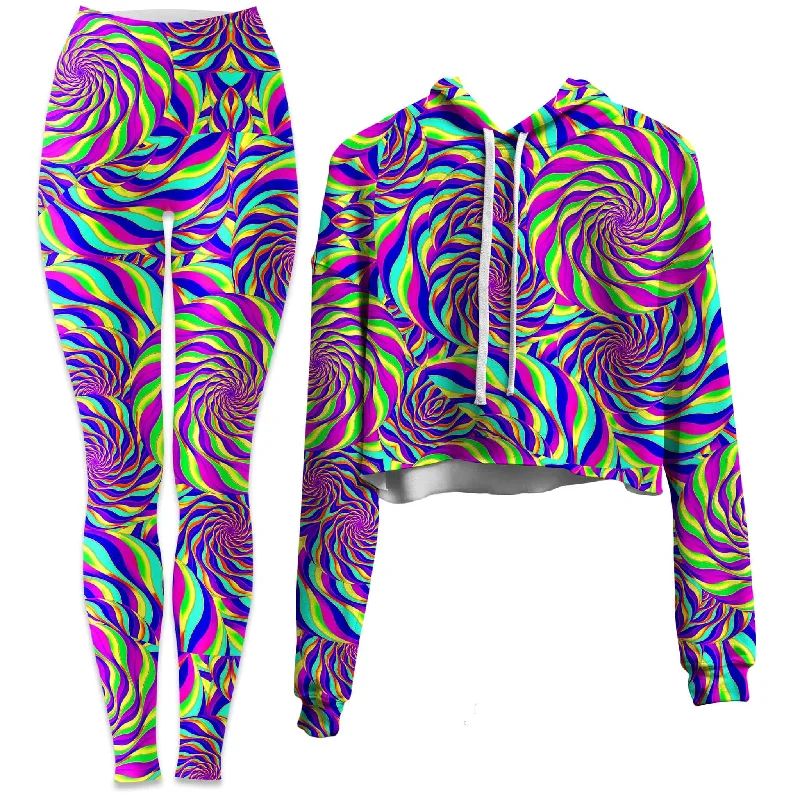 Spinzone Crop Hoodie and Leggings Combo Elegant Shiny Black Leggings