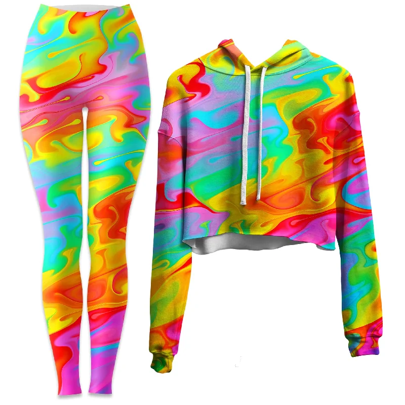 Summer Solstice Crop Hoodie and Leggings Combo Fashionable Quick-Dry Leggings