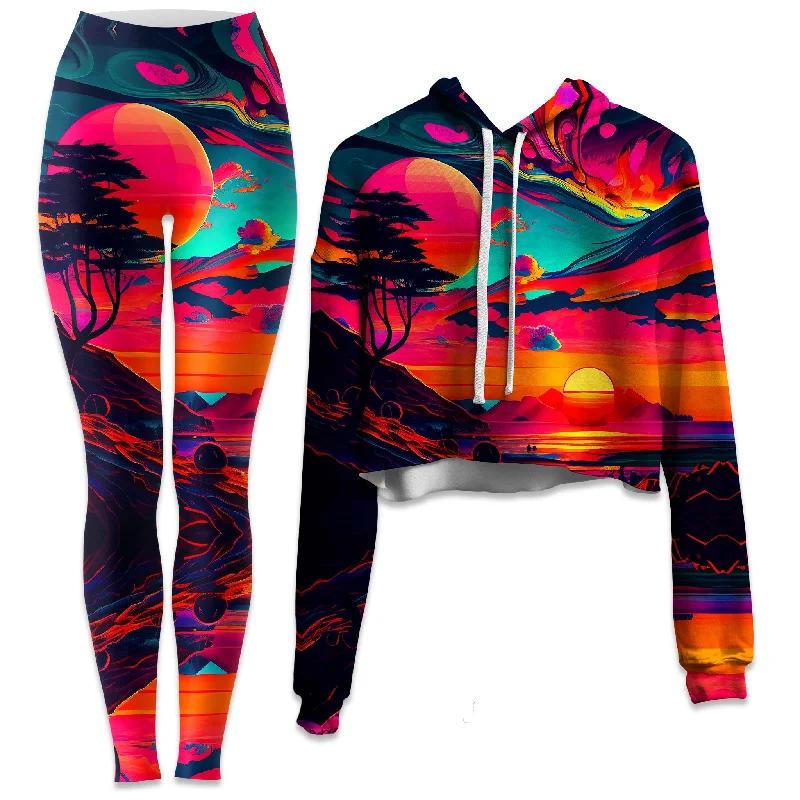 Sunset Melt Crop Hoodie and Leggings Combo Trendy Adjustable Waist Leggings