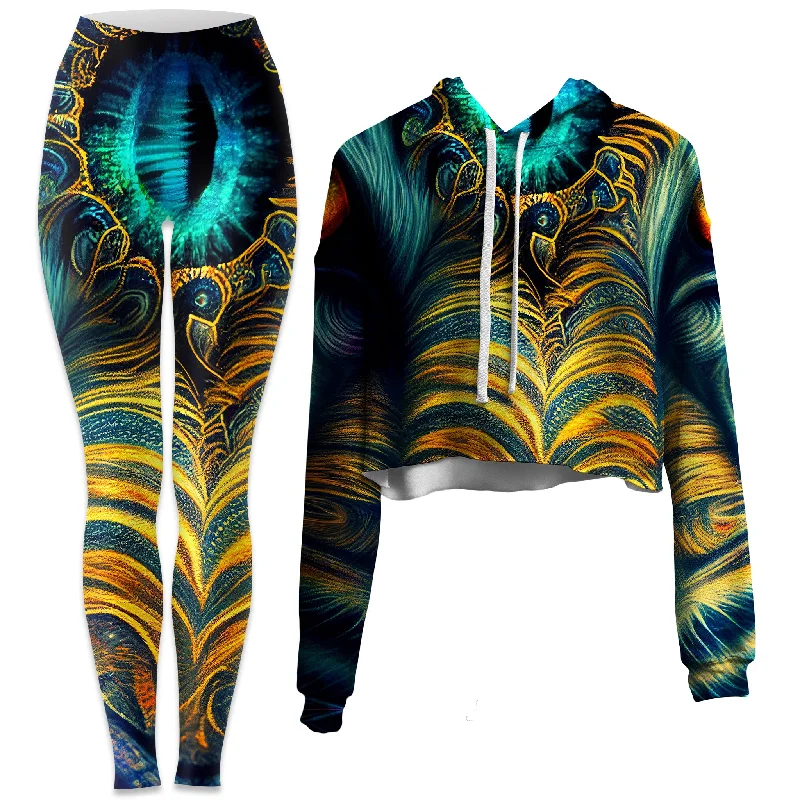 Tiger Eyes Psychedelic Crop Hoodie and Leggings Combo Elegant Full-Body Leggings