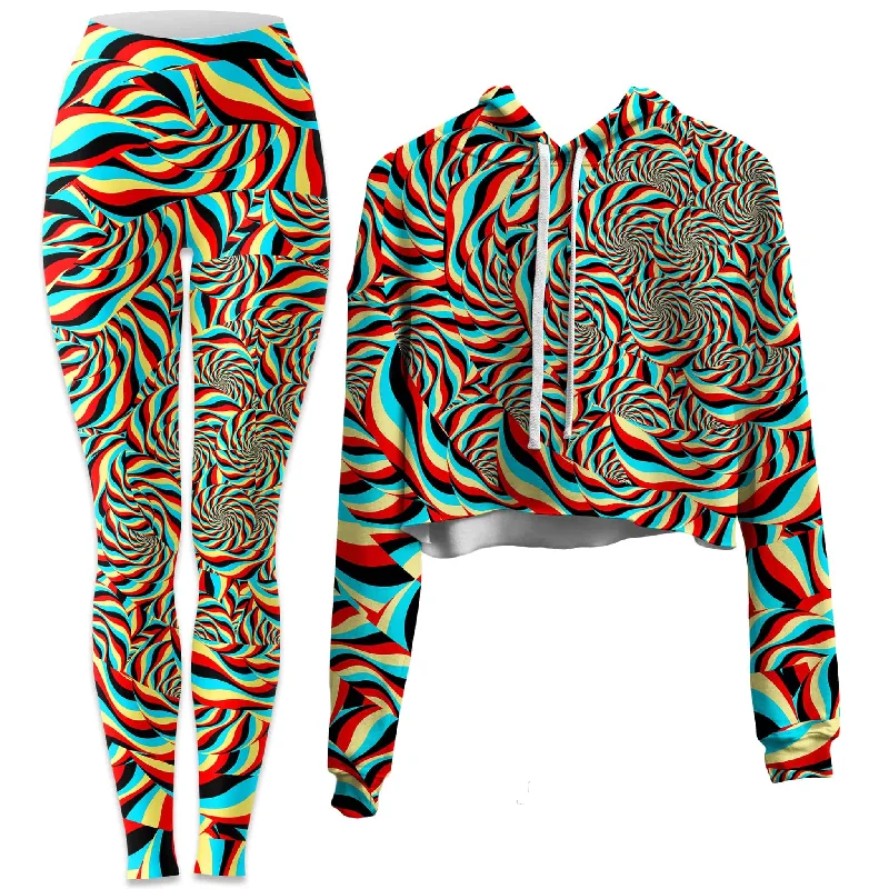 Trippy Swirl Crop Hoodie and Leggings Combo Trendy Polka Dot Leggings
