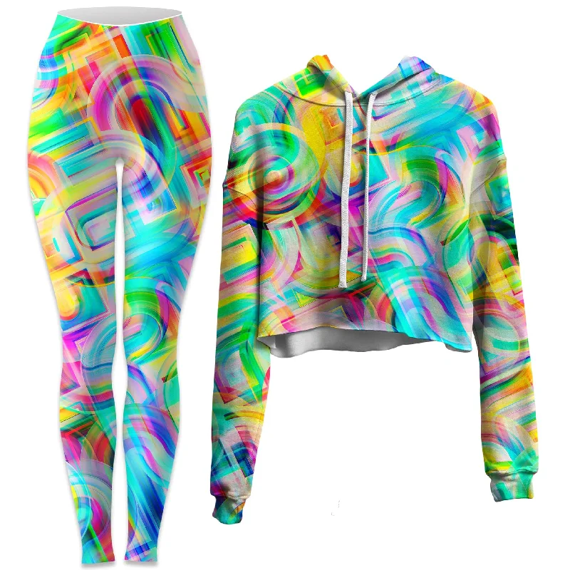 Tropical Nectar Crop Hoodie and Leggings Combo Cozy Reflective Detail Leggings