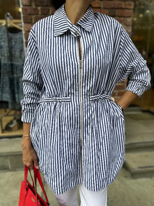 ADAM LIPPES Zipped Striped Cotton Jacket / L Tailored Jacket Straight Jacket A-Line Jacket