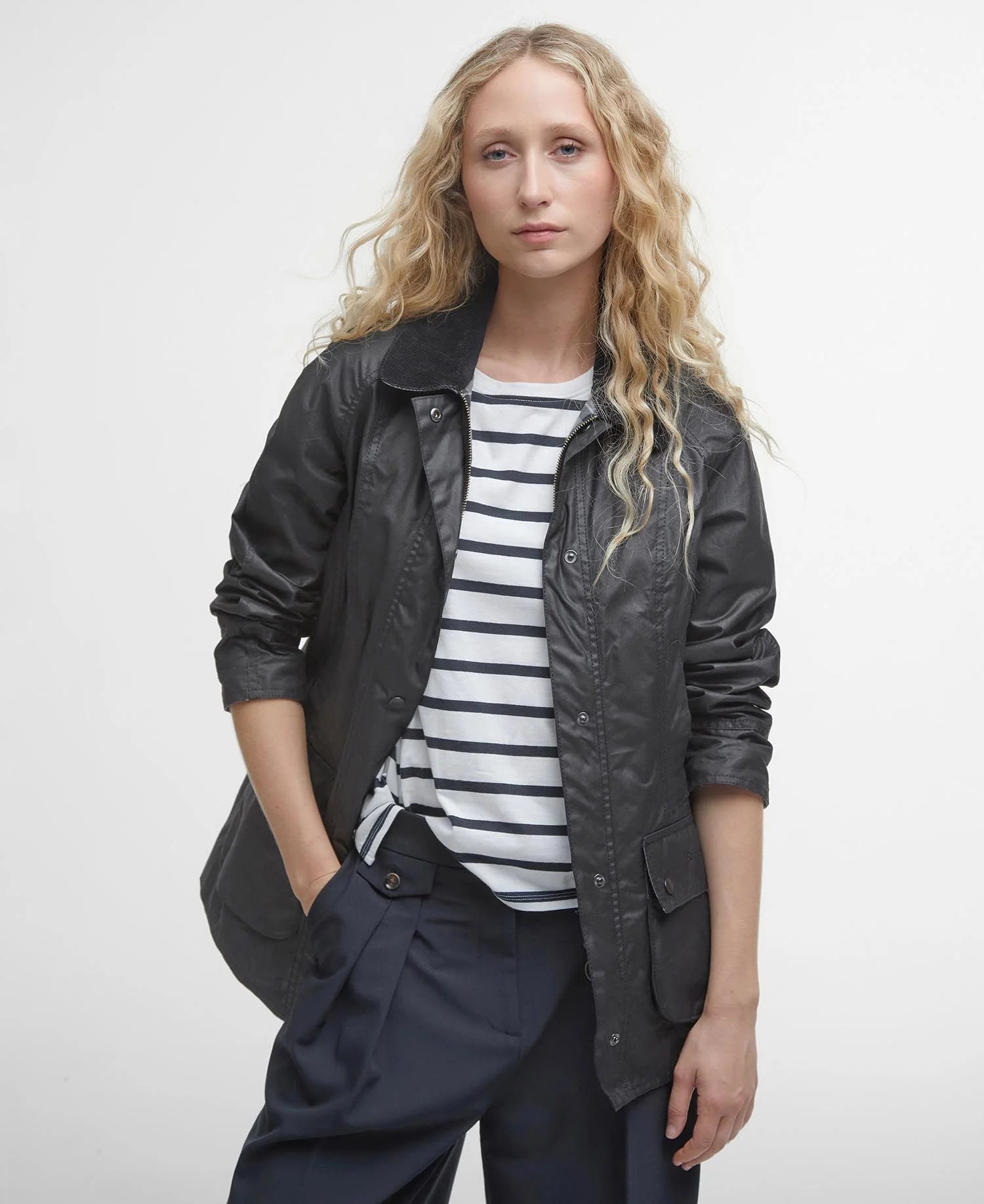 Beadnell Wax Jacket (Black) Cotton Fabric Linen Fabric Terry Fabric