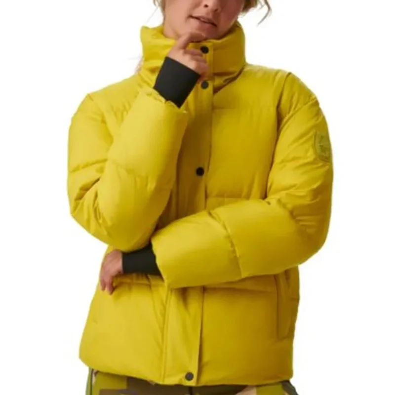 BASS OUTDOOR Womens Discovery Puffer Jacket Small Bright Yellow Citronelle NWT Zip Front Button Front Snap Front