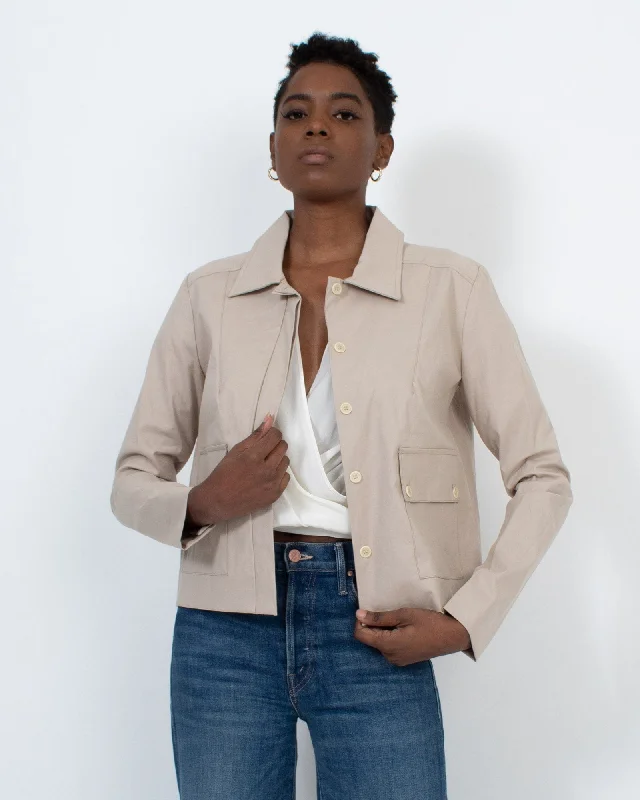 Beige Button Down Jacket Faux Fur Fabric Real Fur Fabric Shearling Fabric