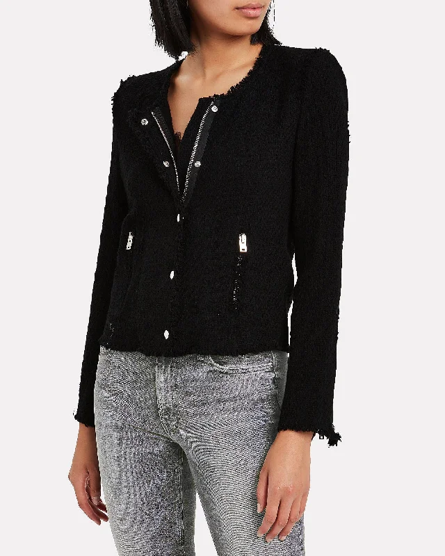 Black "Agnette" Tweed Jacket Herringbone Jacket Houndstooth Jacket Plaid Jacket