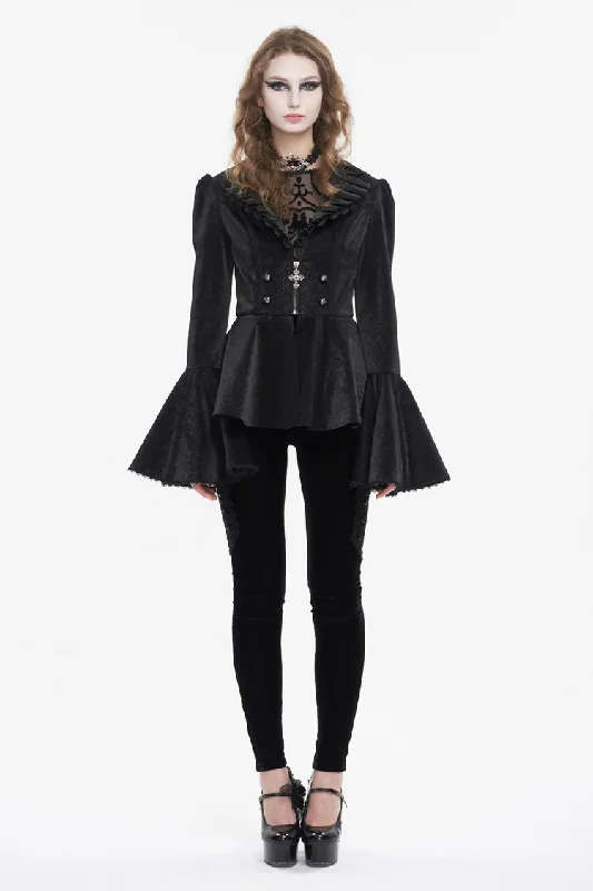 Black Ruffled Collar Flared Sleeved Women's Gothic Jacket Oversized Jacket Tailored Jacket Straight Jacket