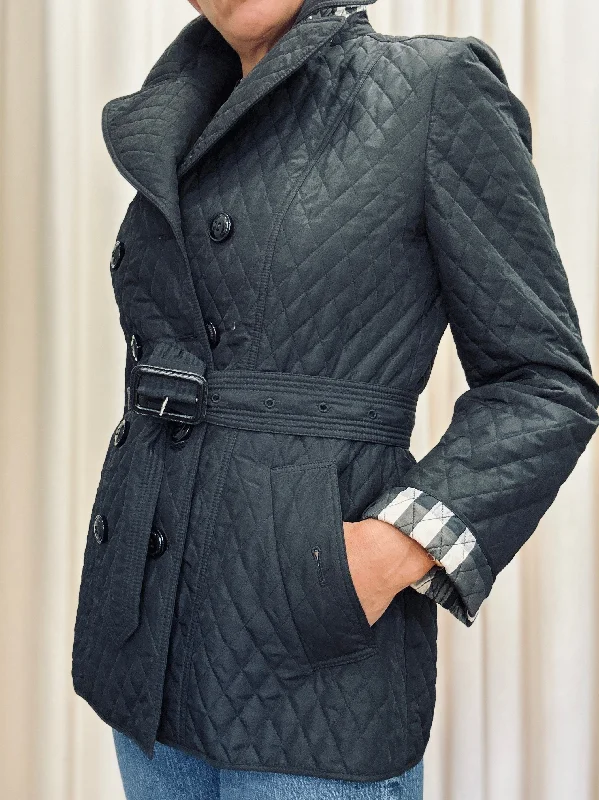 BURBERRY Quilted Jacket with Belt / M Front Pockets Side Pockets Patch Pockets