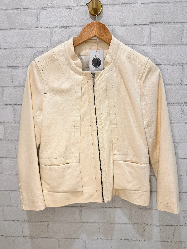 CACHAREL leather zip jacket / S-us6 One-Shoulder Jacket Off-the-Shoulder Jacket Asymmetrical Jacket