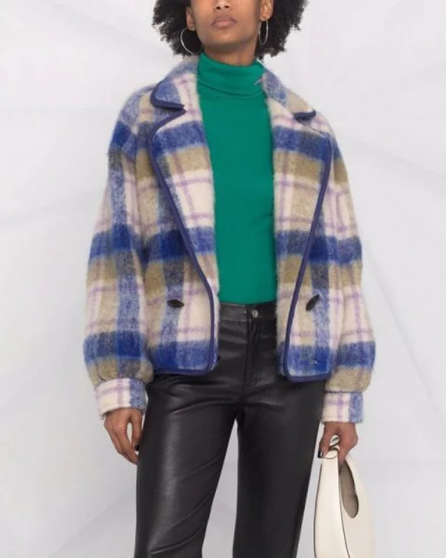 Check Print Double-Breasted Jacket Rayon Jacket Velvet Jacket Corduroy Jacket