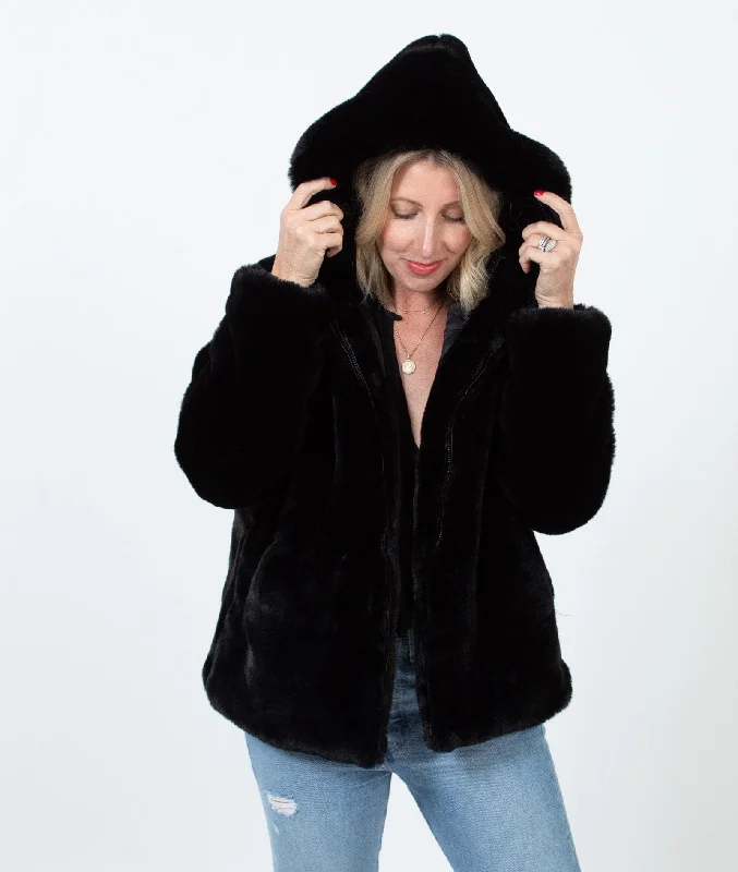 "Chelsea" Faux Fur Jacket Zippered Front Buttoned Front Snap Front