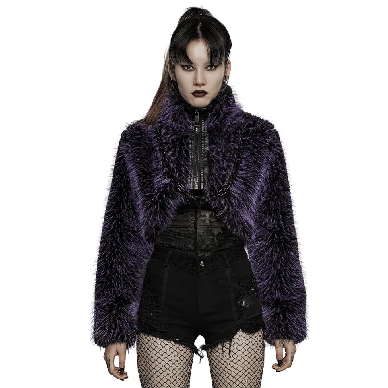 Chic Purple Shaggy Crop Jacket - Edgy Streetwear Quilted Jacket Puffer Jacket Insulated Jacket