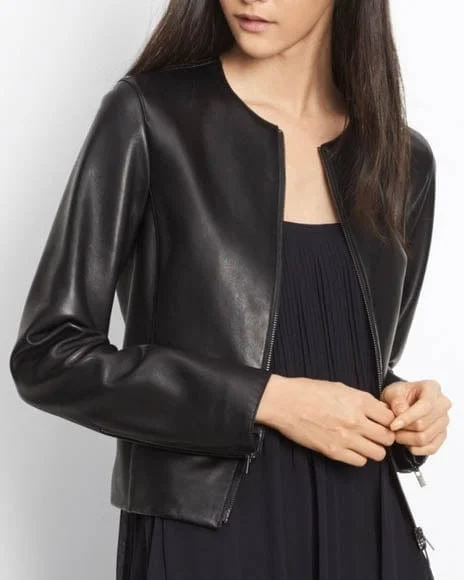 Collarless Leather Jacket Cotton Fabric Linen Fabric Terry Fabric