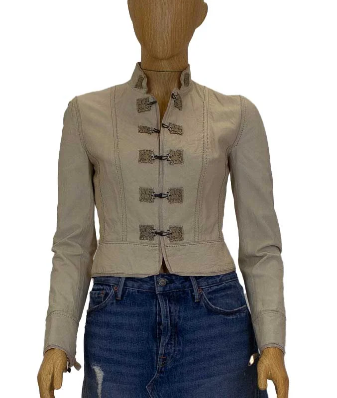 Cream Leather Jacket Lace Jacket Ribbed Jacket Sequined Jacket