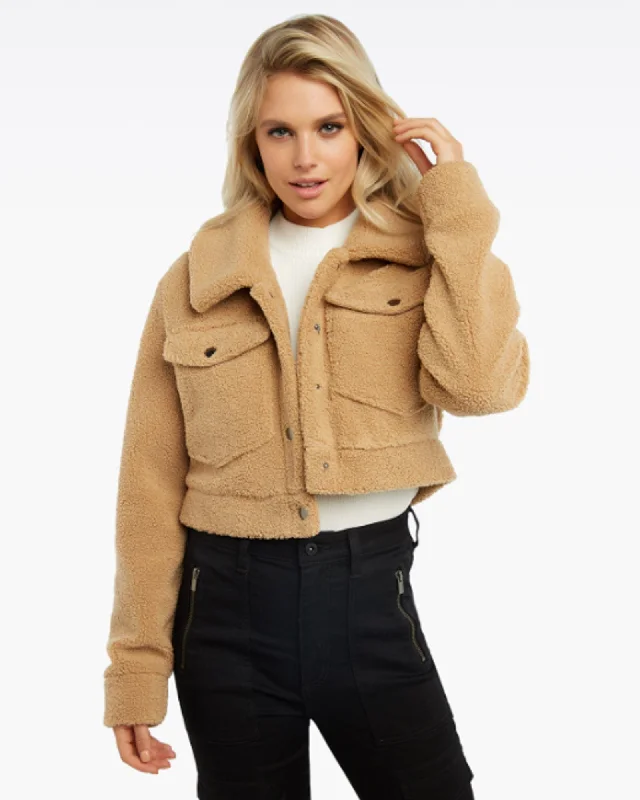 Cropped Sherpa Jacket Front Pockets Side Pockets Patch Pockets