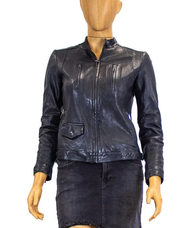 Dark Navy Leather Jacket Rayon Fabric Velvet Fabric Corduroy Fabric