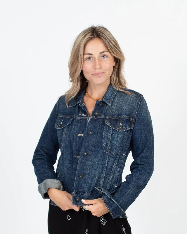 Dark Wash Denim Jacket Zip Front Button Front Snap Front