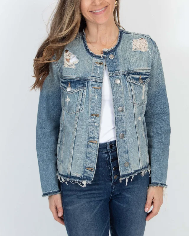 Distressed Denim Jacket Toggled Jacket Drawstring Jacket Belted Jacket