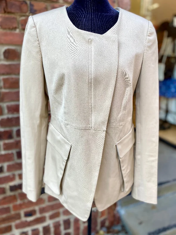 DONNA KARAN Collar less Cotton Jacket / S-US4 Zip Front Button Front Snap Front