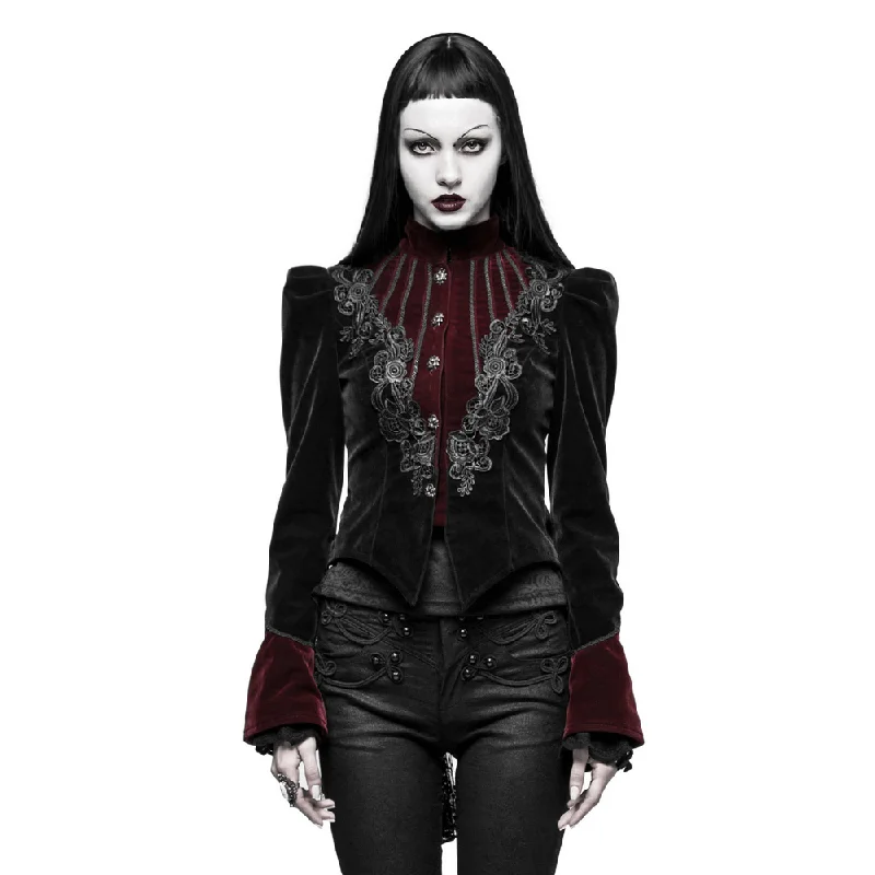 Elegant Embroidered Velvet Gothic Tailcoat Jacket Insulated Jacket Fitted Jacket Loose Jacket