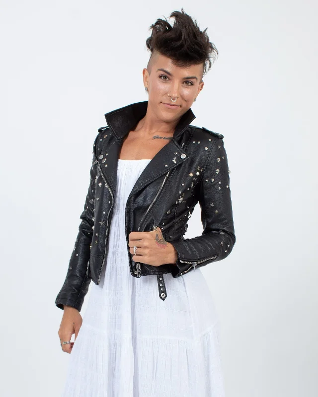 Embellished Leather Jacket Knit Fabric Woven Fabric Fleece Fabric