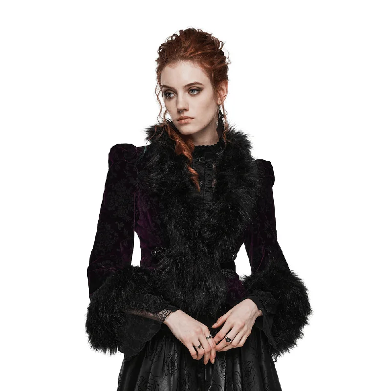 Embossed Velvet Gothic Jacket with Fur Detailing Faux Fur Jacket Real Fur Jacket Shearling Jacket