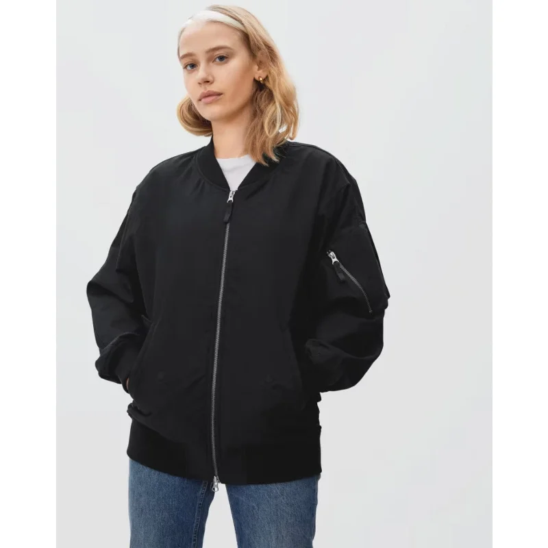 Everlane Womens Cotton Bomber Jacket Medium Black NWT One-Shoulder Jacket Off-the-Shoulder Jacket Asymmetrical Jacket