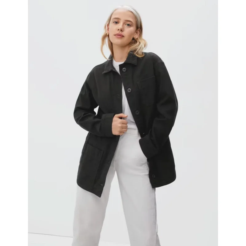 Everlane Womens The Cinchable Chore Jacket Small Black Cotton Canvas Button NWOT Cotton Fabric Linen Fabric Terry Fabric