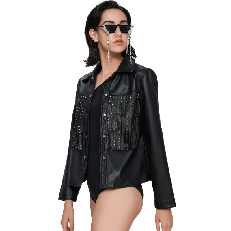 Fashion Women's PU Leather Jacket /  Female Jacket in Punk Rock Style / Ladies Motorcyle Clothing Denim Jacket Leather Jacket Suede Jacket