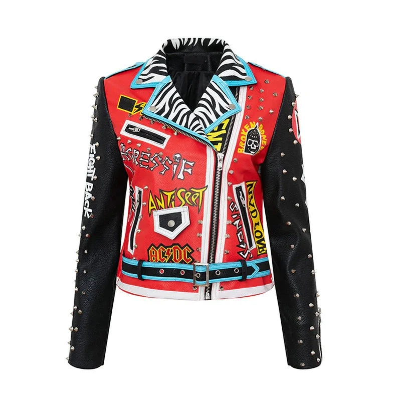 Fashion Women's Short Jacket in Punk Style / Female Leather Motorcycle Slim Jackets Snapped Jacket Toggled Jacket Drawstring Jacket