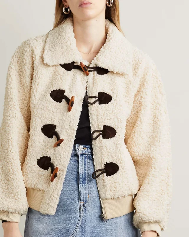 "Faux Seude-Trimmed Boucle" Jacket Welt Pockets Slit Pockets Flap Pockets
