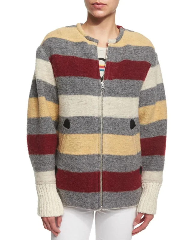 Fimo Striped Blanket Jacket Stand-Up Collar Roll-Neck Collar Turtle Neck