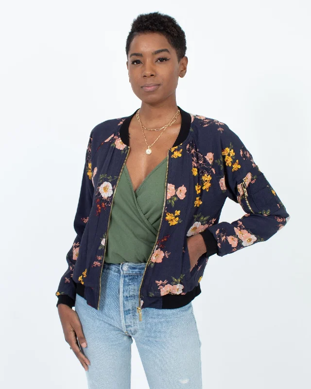 Floral Bomber Jacket Hoodie Zip-Up Jacket Button-Up Jacket