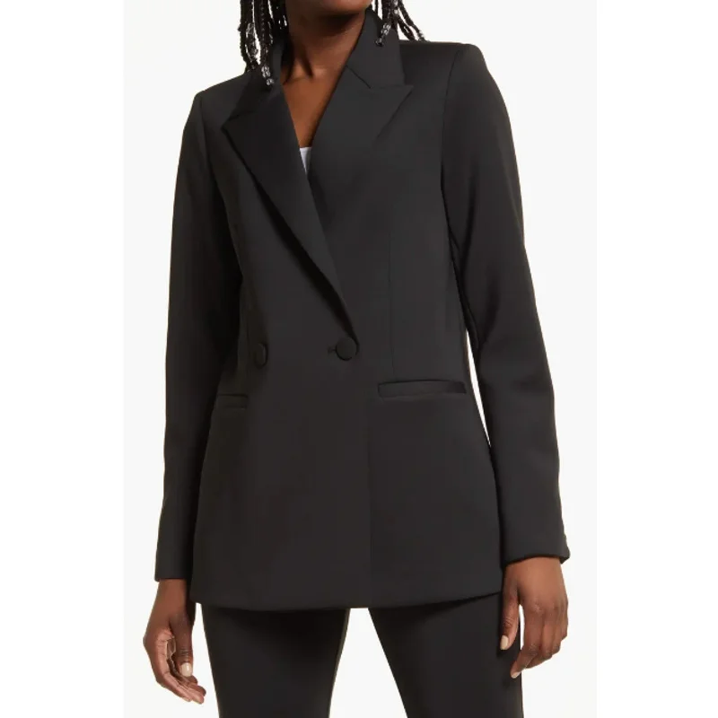 GOOD AMERICAN Women's Shiny Scuba Blazer Size 6 / XXL Black Jacket NWT Satin Jacket Silk Jacket Chiffon Jacket