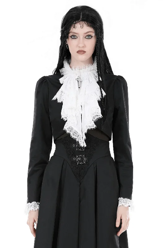 Gothic Cropped Lace Short Jacket with White Ruffle Collar Faux Fur Fabric Real Fur Fabric Shearling Fabric