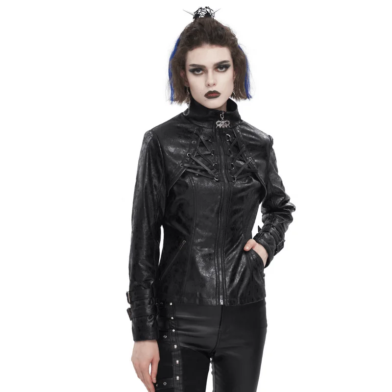 Gothic Punk Jacket with Double Buckle on Sleeves / Stand Collar Zipper Jackets Faux Fur Fabric Real Fur Fabric Shearling Fabric