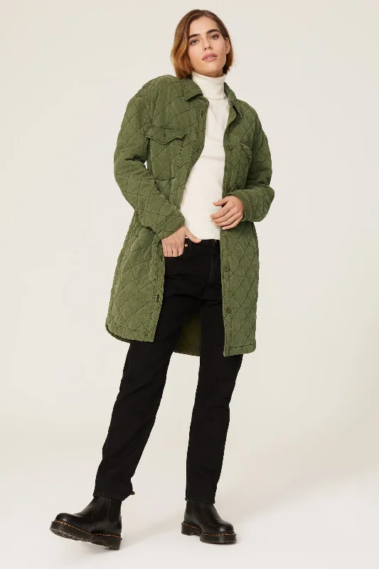 "Happy Camper" Quilted Jacket Front Pockets Side Pockets Patch Pockets